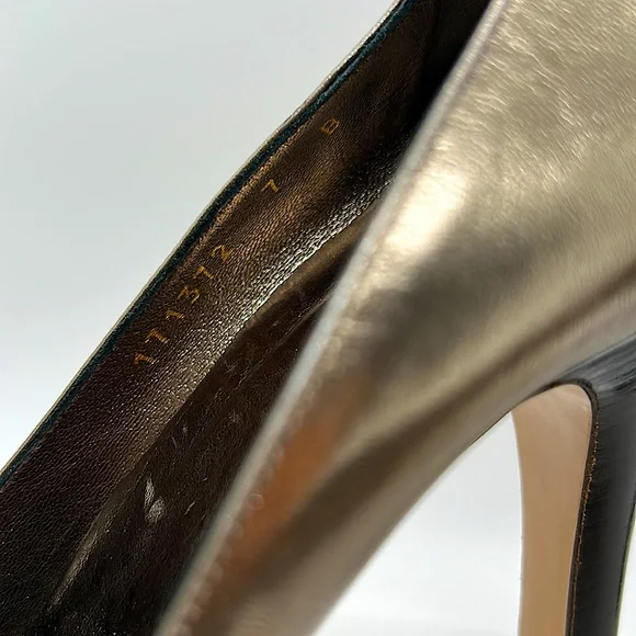 Gucci Authentic Gorgeous Metallic Nappa Silk Block Heel Shoes **Size 7** - Picture 6 of 11
